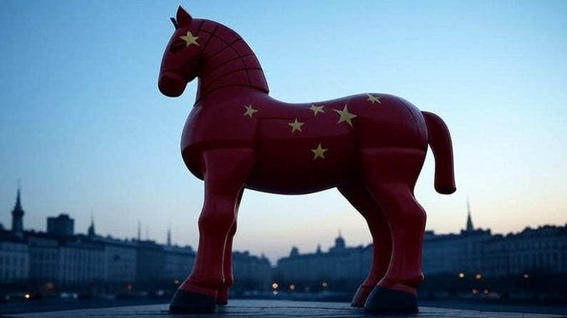 Imagen ilustrativa de un caballo de Troya con los colores de la bandera de la República Popular China. (Elaboración propia / The Epoch Times España)