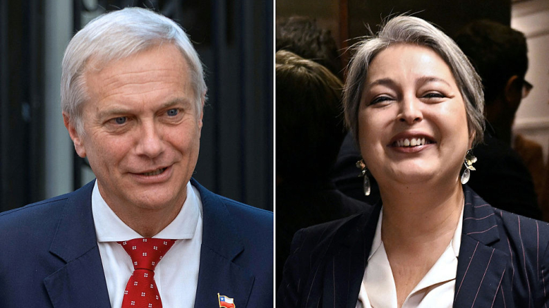 Los candidatos presidenciales chilenos José Antonio Kast, del Partido Republicano, el 29 de octubre de 2025, y Jeannette Jara, Militante del Partido Comunista (Foto de Raúl Bravo y Rodrigo Araña / AFP vía Getty Images)