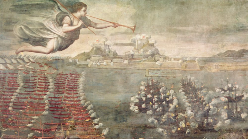 «Luca Cambiaso (1527-1585). Batalla de Lepanto. Entrada de la Flota Triunfal a Messina».