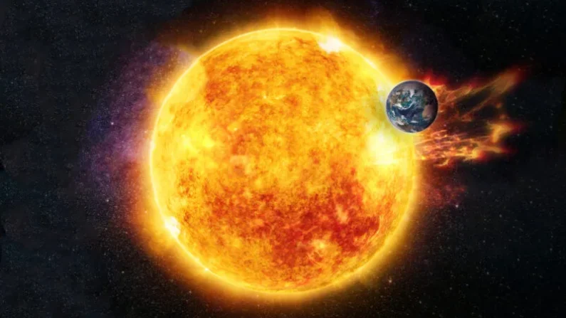El Sol con erupciones solares y la Tierra. (No está a escala).

Foto: Elen11/iStock